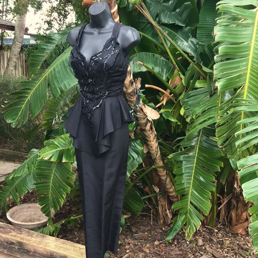 Vintage 80s climax for David Howard peplum and large bow cocktail dress
